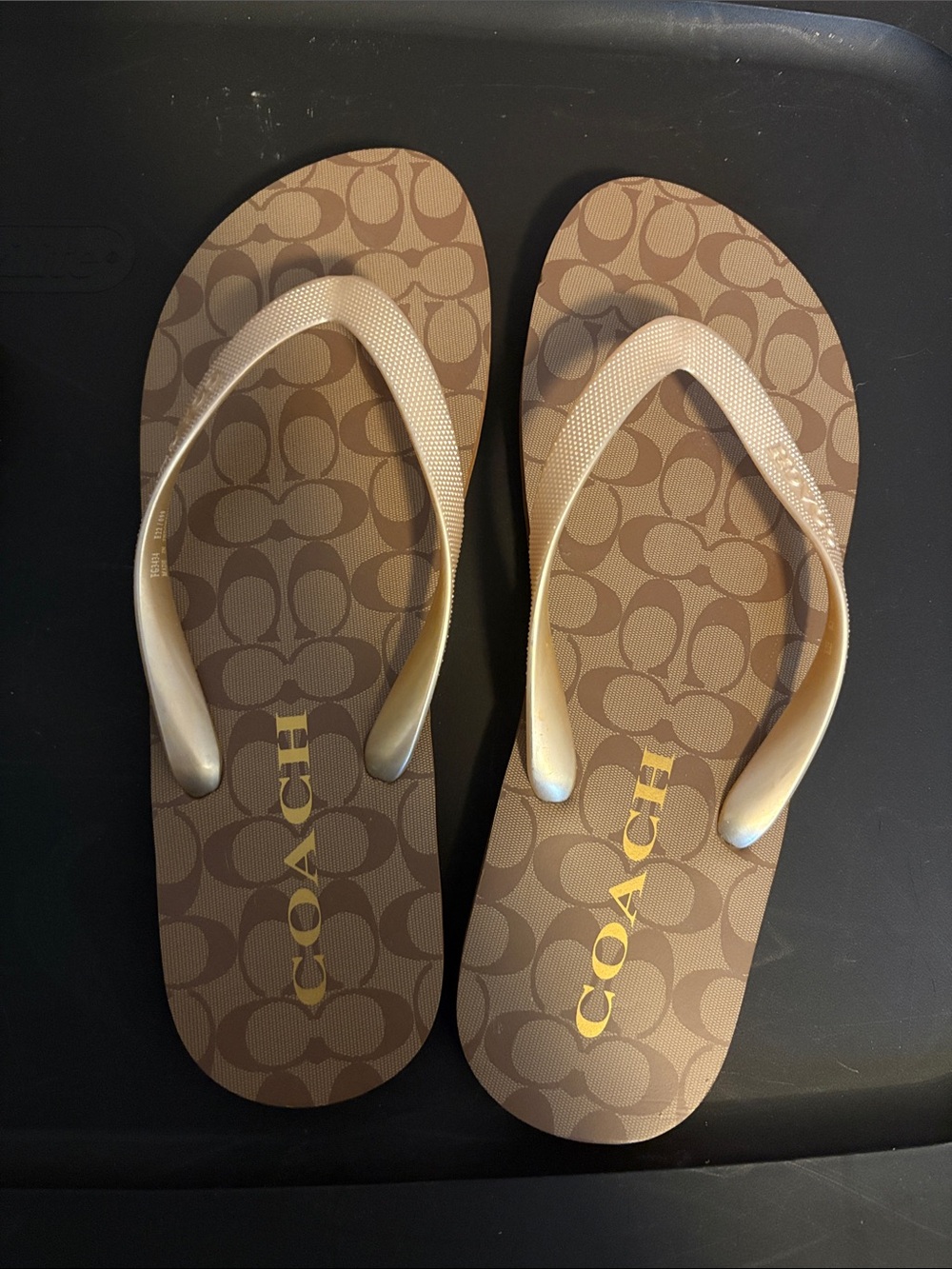 Coach Brown Signature Flip Flop Sandals with Cream Straps